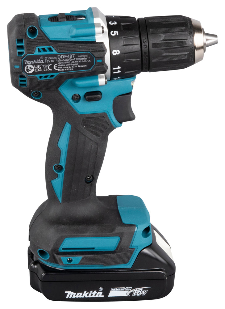 Makita Akku-Bohrschrauber 18V | ergonomischer Softgrip, kompakt & LED-Licht - DDF487RAJ