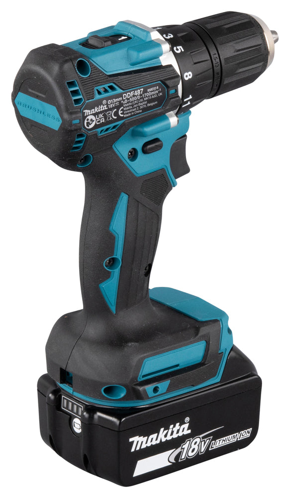 Makita Akku-Bohrschrauber 18V | ergonomischer Softgrip, kompakt & LED-Licht - DDF487RAJ