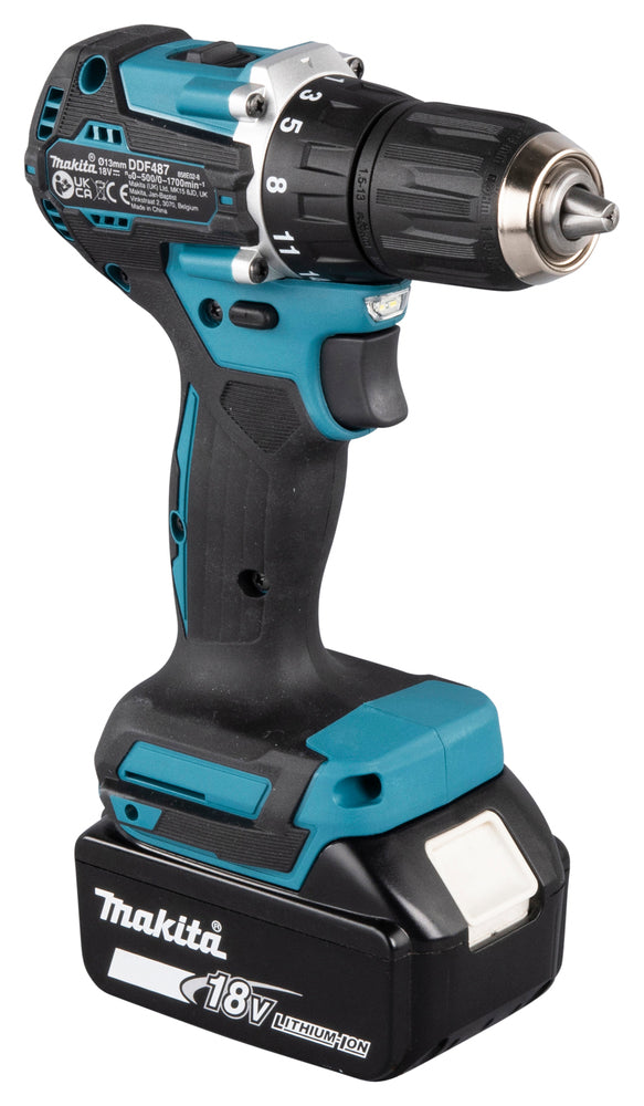 Makita Akku-Bohrschrauber 18V | ergonomischer Softgrip, kompakt & LED-Licht - DDF487RAJ