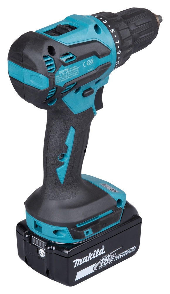 Makita Akku-Bohrschrauber 18V | 65 Nm Drehmoment, 2-Gang-Getriebe & LED-Licht - DDF490RFJ