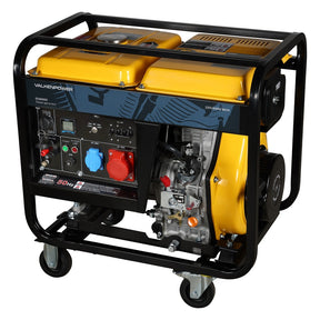 Valkenpower diesel generator 5kW in heavy-duty metal frame with control panel and wheels – Tools.de.