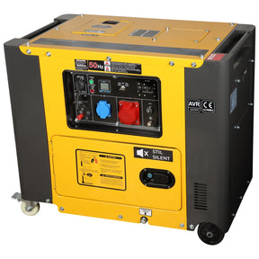 Silent diesel generator with AVR control, 5kW power output and soundproof enclosure for professional and home use, available at Tools.de