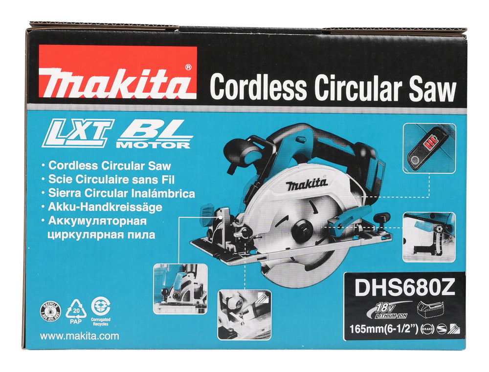 Makita Akku-Handkreissäge 165 mm – 57 mm Schnitttiefe, ADT & LED - DHS680Z