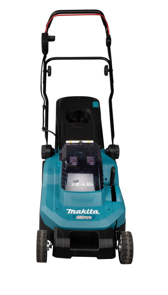 Makita Akku-Rasenmäher 2x18 V mit Kunststoffdeck – 38 cm Schnittbreite inkl. Ladegerät & Akkus - DLM382PM2
