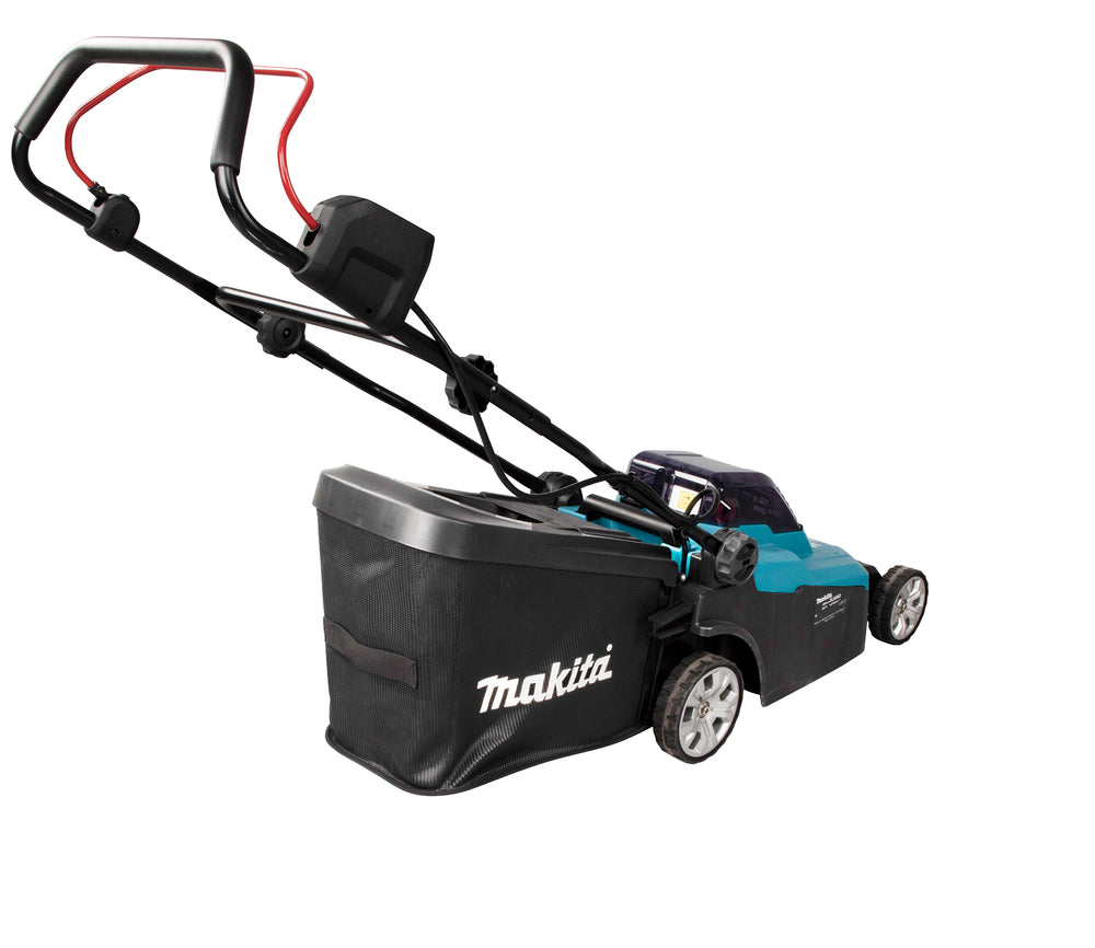 Makita Akku-Rasenmäher 2x18 V mit Kunststoffdeck – 38 cm Schnittbreite inkl. Ladegerät & Akkus - DLM382PM2