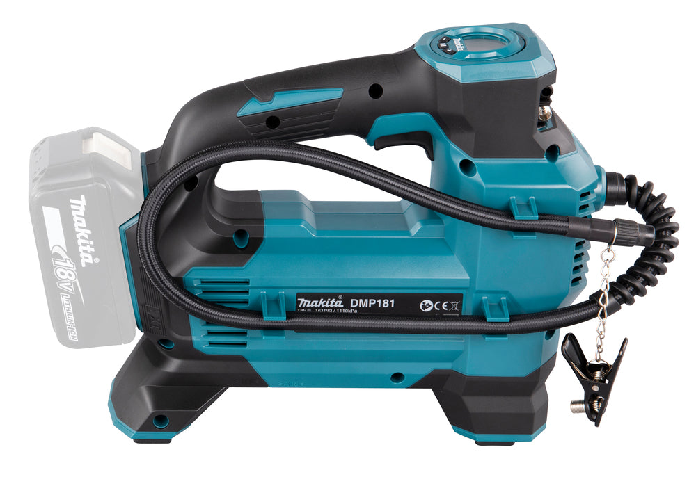 Makita Akku-Kompressor – 3 Stufen, Digitaldisplay, Auto-Stopp, inkl. Ventiladapter - DMP181Z