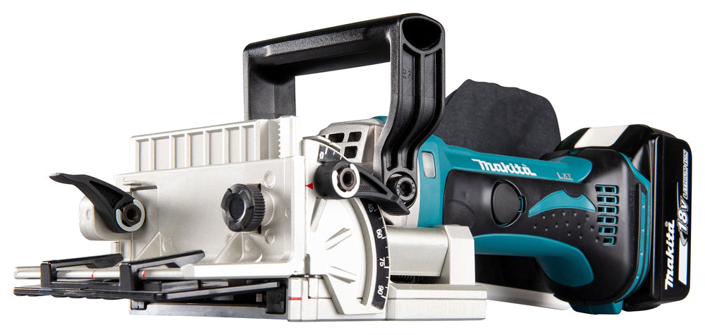 Makita Akku-Nutfräse – 100 mm Fräser, 20 mm Schnittleistung, Tiefeneinstellung & Staubsack - DPJ180RTJ