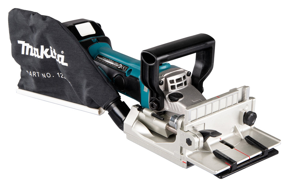 Makita Akku-Nutfräse – 100 mm Fräser, 20 mm Schnittleistung, Tiefeneinstellung & Staubsack - DPJ180RTJ