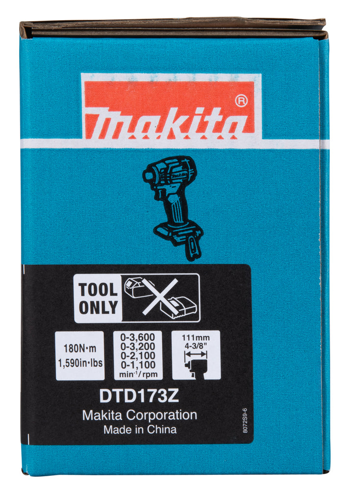 Makita Akku-Schlagschrauber 18V – 4 Modi, elektronische Schlagkraft & LED-Ring - DTD173Z