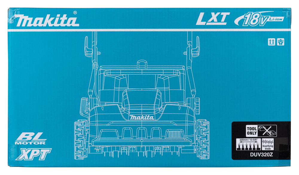 Makita Akku-Vertikutierer – 32 cm Arbeitsbreite, 30L Fangkorb & XPT-Schutz - DUV320Z