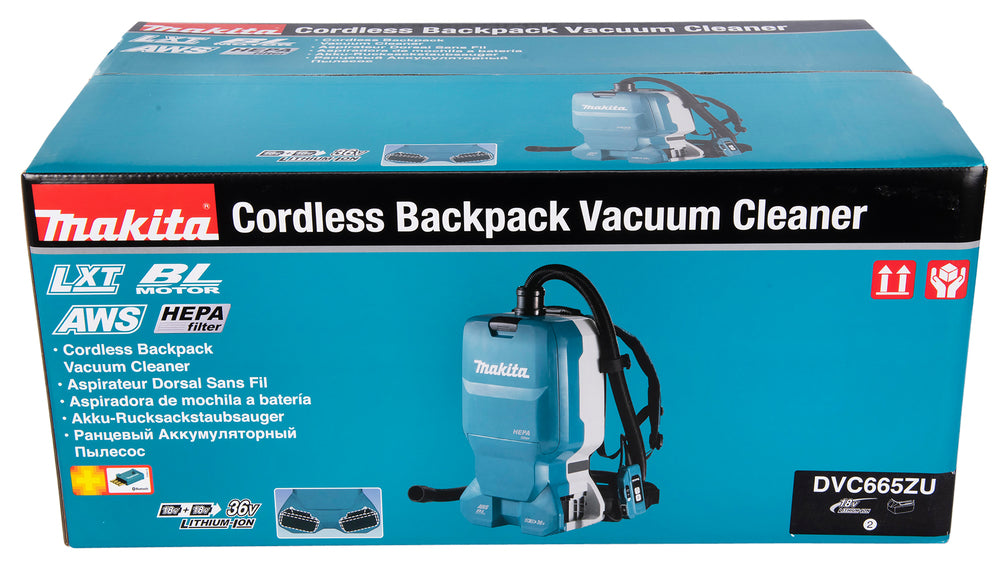 Makita Akku-Rucksackstaubsauger 2x18V – mit AWS, HEPA-Filter & bürstenlosem Motor - DVC665ZU