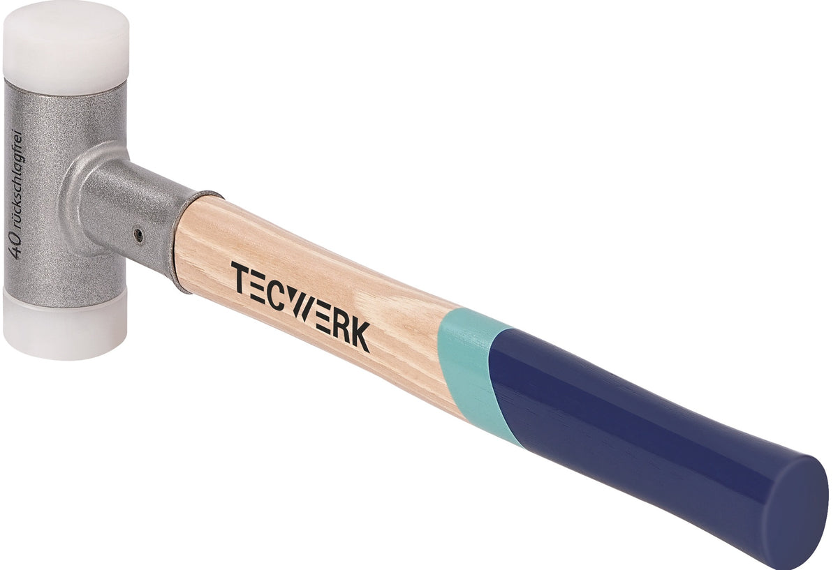 TECWERK Schonhammer Hickory rückschlagfrei 350 mm, Nylon weiß, 30 mm Kopf