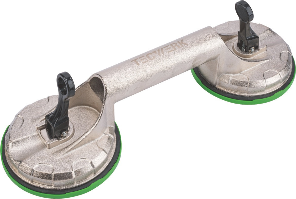 TECWERK Saugheber 80 kg, 2 Köpfe, Kopf-Ø 118 mm, Alu-Körper – für Glas, Metall, Fliesen