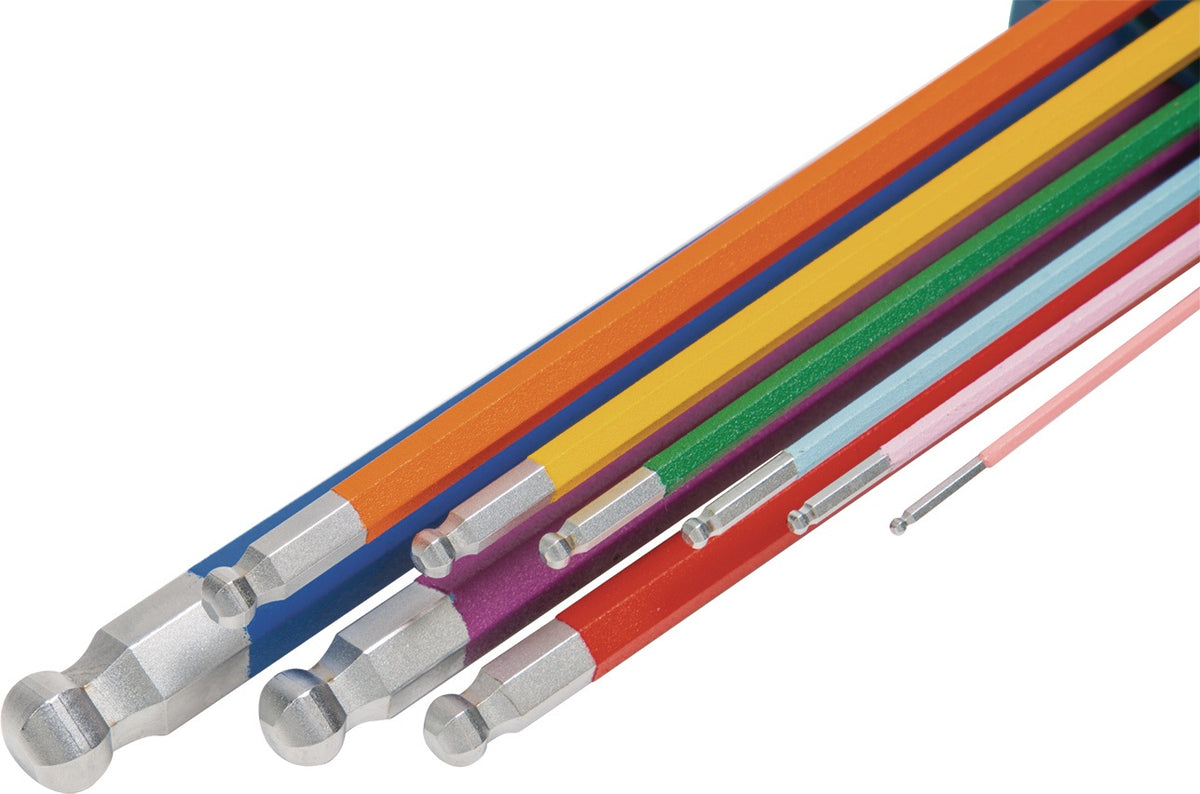 TECWERK Winkelschraubendrehersatz 9-teilig SW 1,5-10 mm lang, farbcodiert, Kugelkopf