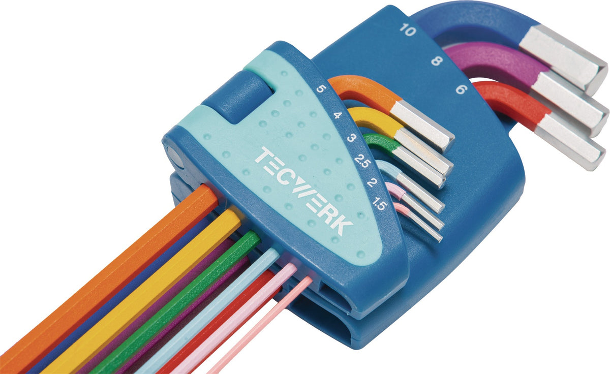 TECWERK Winkelschraubendrehersatz 9-teilig SW 1,5-10 mm lang, farbcodiert, Kugelkopf