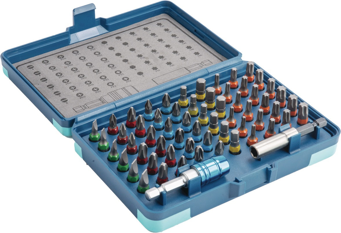 TECWERK Bitsortiment 62-teilig Schlitz/PH/PZD/TX/6Kt. mit Farbleitsystem und 2 Bithaltern
