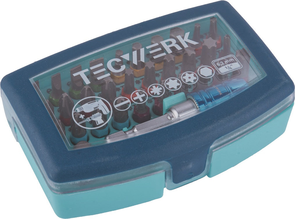 TECWERK Bitsortiment Torsión 32-teilig Schlitz/PH/PZD/TX/TX-BO/6Kt. mit Farbleitsystem
