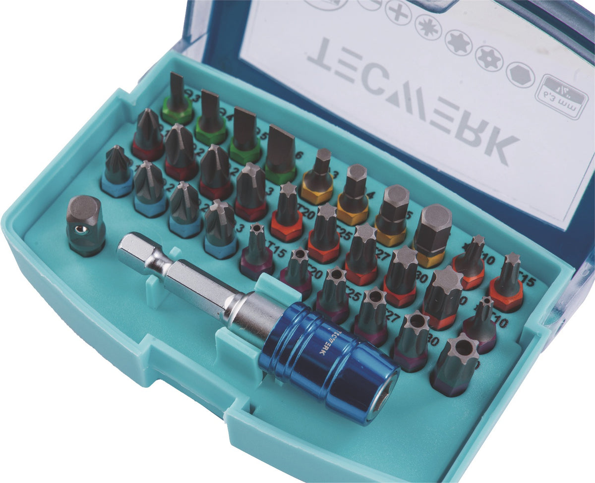 TECWERK Bitsortiment Torsión 32-teilig Schlitz/PH/PZD/TX/TX-BO/6Kt. mit Farbleitsystem