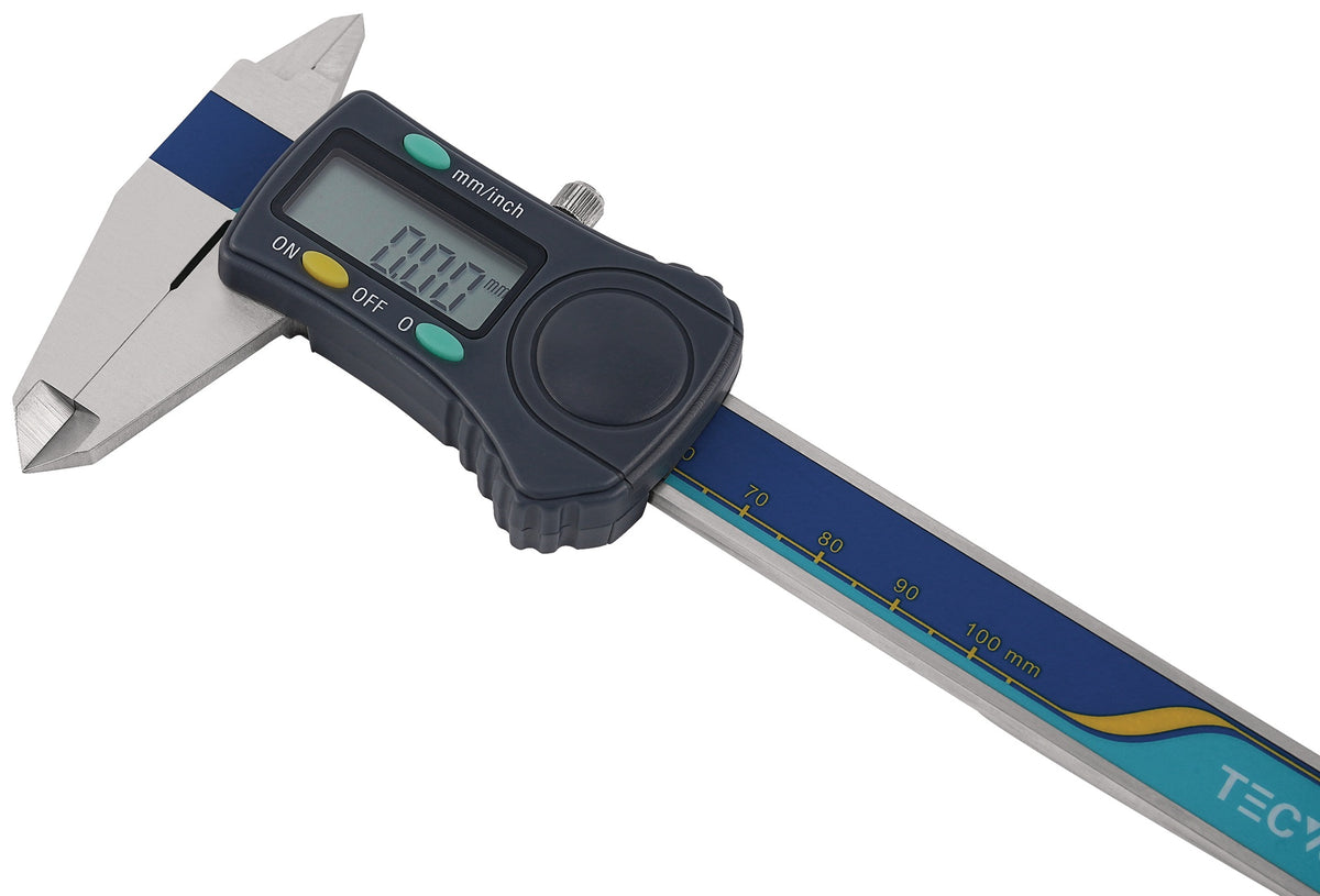 TECWERK Digitaler Messschieber DIN 862 150 mm mit Feststellschraube, eckigem Tiefenmaß und 8-mm-Ziffern