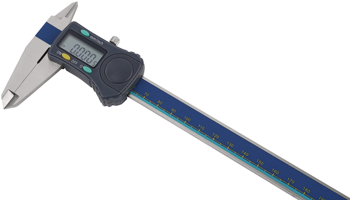 TECWERK Digitaler Messschieber DIN 862 150 mm mit Feststellschraube, eckigem Tiefenmaß und 8-mm-Ziffern