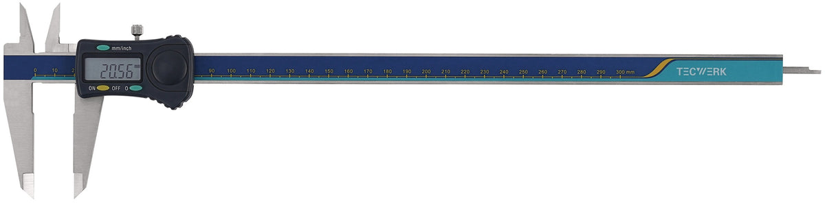 TECWERK Digitaler Messschieber DIN 862 150 mm mit Feststellschraube, eckigem Tiefenmaß und 8-mm-Ziffern