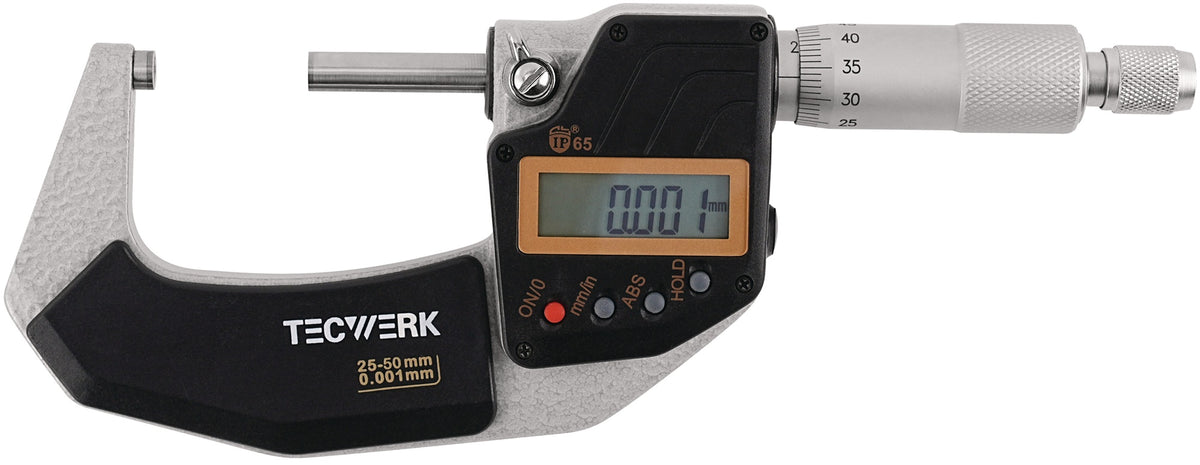 TECWERK Bügelmessschraube digital 0-25 mm IP65 DIN 863/1