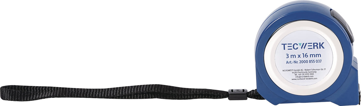 TECWERK Taschenrollbandmaß 3 m mit Selbstarretierung, ABS-Gehäuse und Magnet-Endhaken