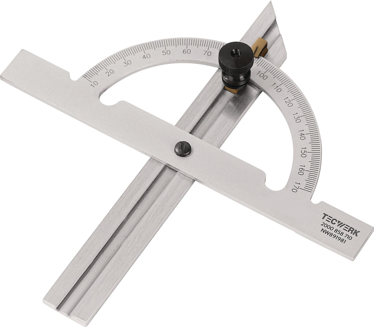 TECWERK Winkelmesser Gradbogen 100 mm mit verstellbarer Messschiene 150 mm