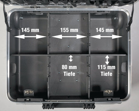TECWERK Schalenkoffer rollbar 42 l Polypropylen mit 4 Werkzeugtafeln und Teleskopauszug