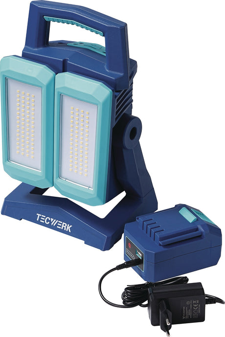 TECWERK LED-Strahler 50 W, 800-4500 lm, Li-Ion 5200 mAh, IP54, Powerbank
