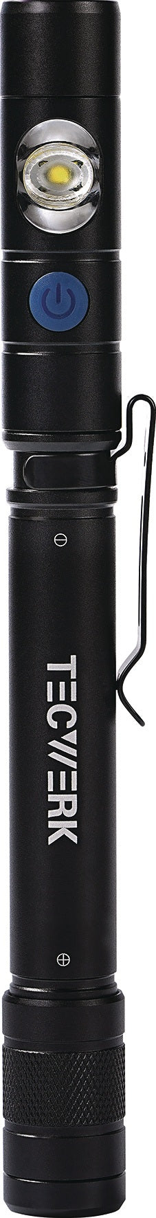 TECWERK LED-Stiftleuchte Li-ion 90 m blau/schwarz – wiederaufladbar, 400 lm, IPX4, mit Magnet