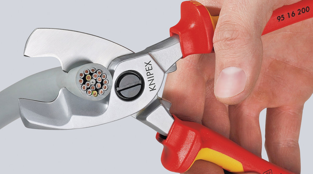 KNIPEX Kabelschere 200 mm VDE-isoliert bis 1000 V mit Doppelschneide für Kupfer- und Alukabel