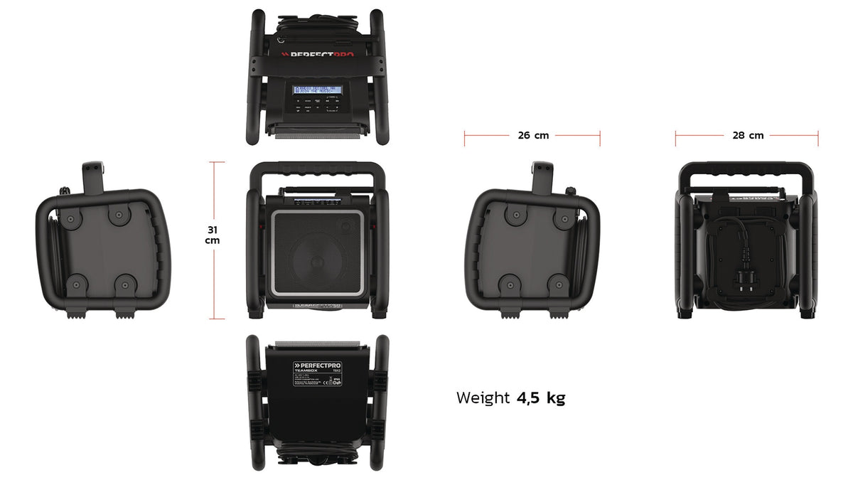PERFECTPRO TEAMBOX Baustellenradio 11,1 V 230 V – DAB+, Bluetooth, IP65