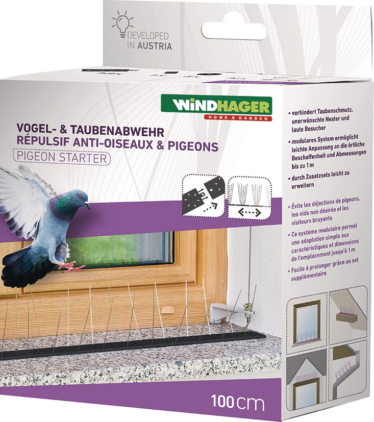 WINDHAGER Vogel- und Taubenabwehr Starter Set – Schutz bis 1 m, 36 Spikes aus Kunststoff