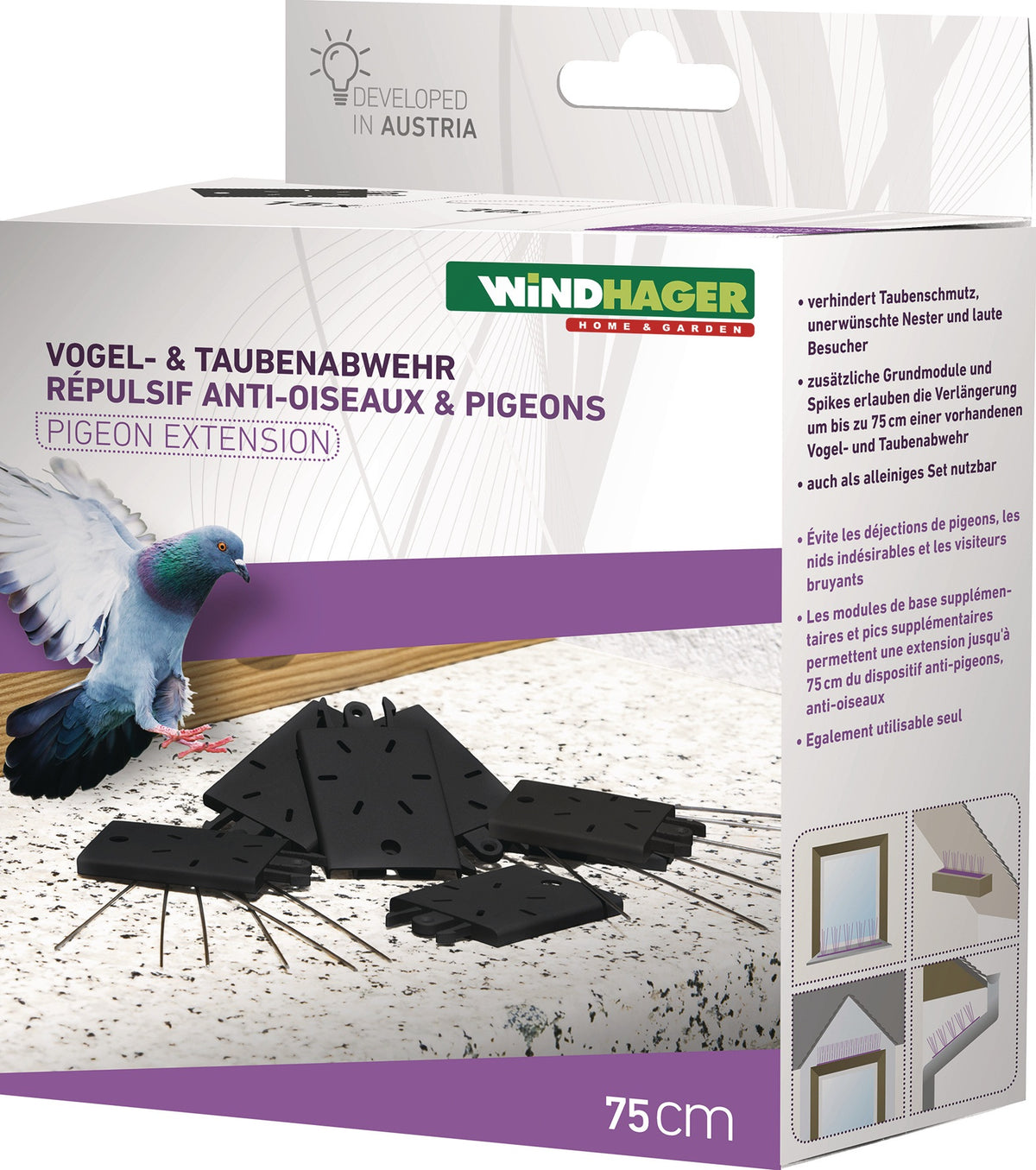 WINDHAGER Vogel- und Taubenabwehr Schutz bis 75 cm, 30 Spikes aus Kunststoff