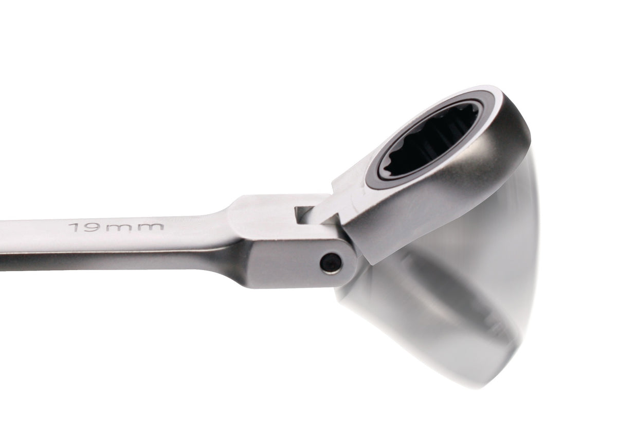 PROMAT Maulringratschenschlüssel SW 13 mm, 180 mm, flexibler Ringkopf, 72 Zähne