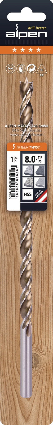 ALPEN TIMBER TWIST Spiralbohrer 3 mm – 250 mm Gesamtlänge für präzise Holzbohrungen