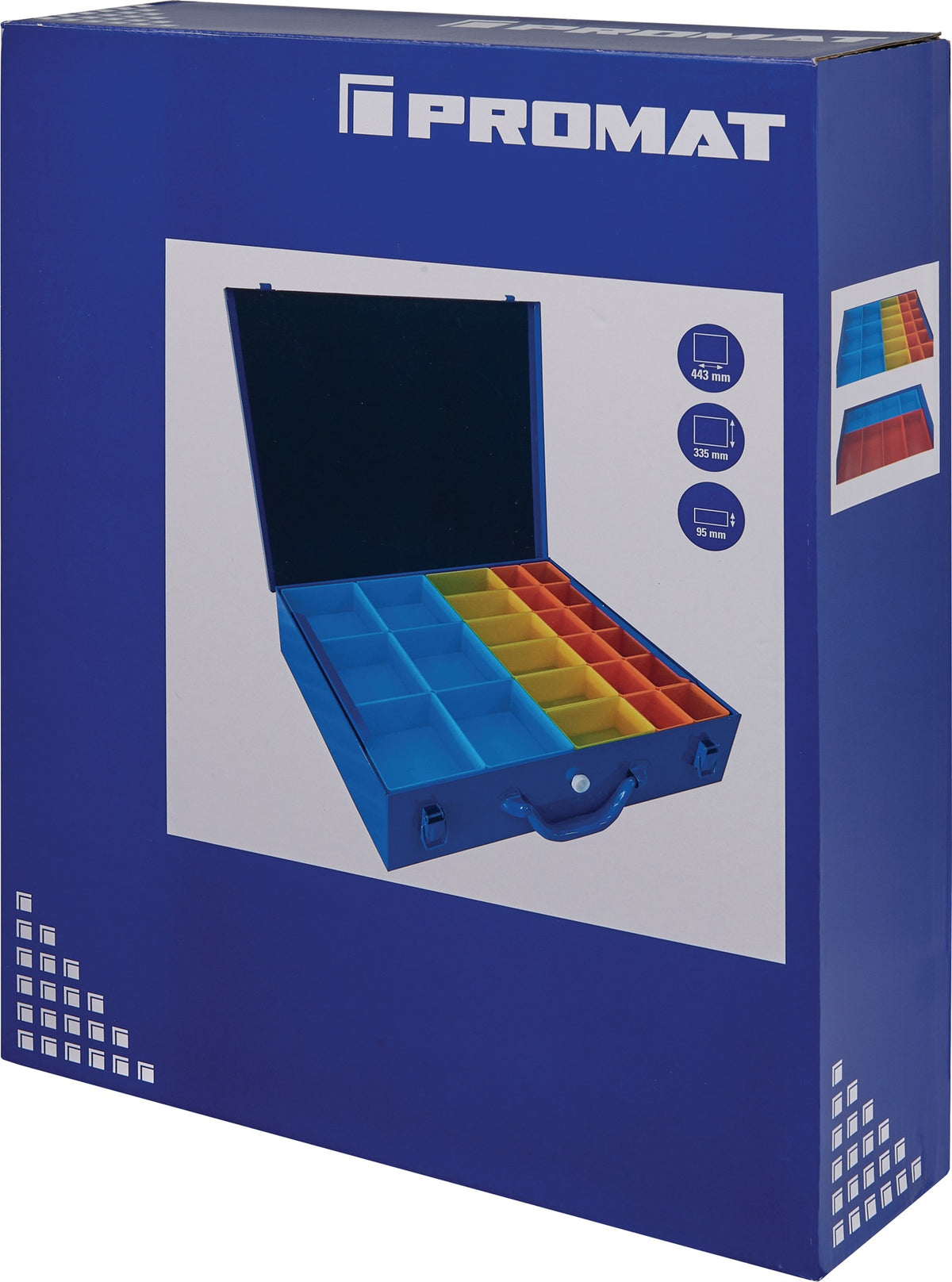 PROMAT Sortimentskasten 438x342x70 mm mit 23 Fächern, blau – Perfekte Ordnung