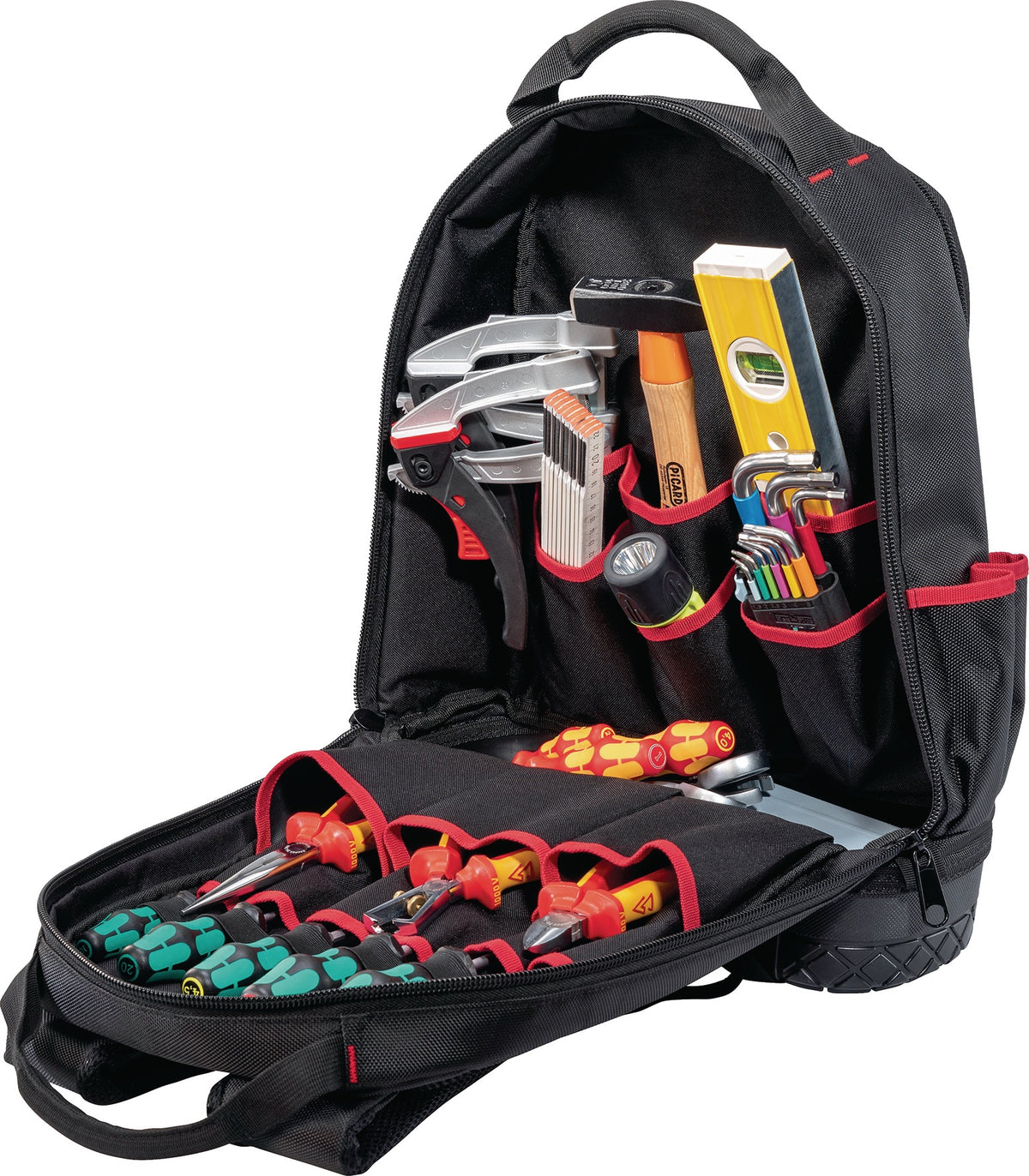 PARAT Werkzeugrucksack B360xT170xH440mm Nylon schwarz/rot – 15 Fächer & Laptopfach