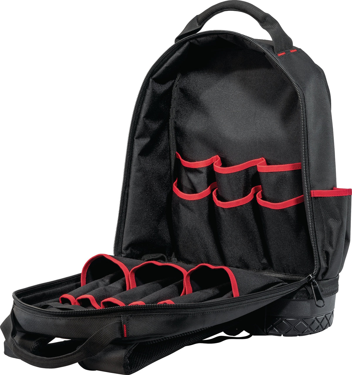 PARAT Werkzeugrucksack B360xT170xH440mm Nylon schwarz/rot – 15 Fächer & Laptopfach
