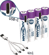 ANSMANN Akkuzelle 1,5 V 400 mAh Micro AAA Li-Ion mit USB-C Ladeport