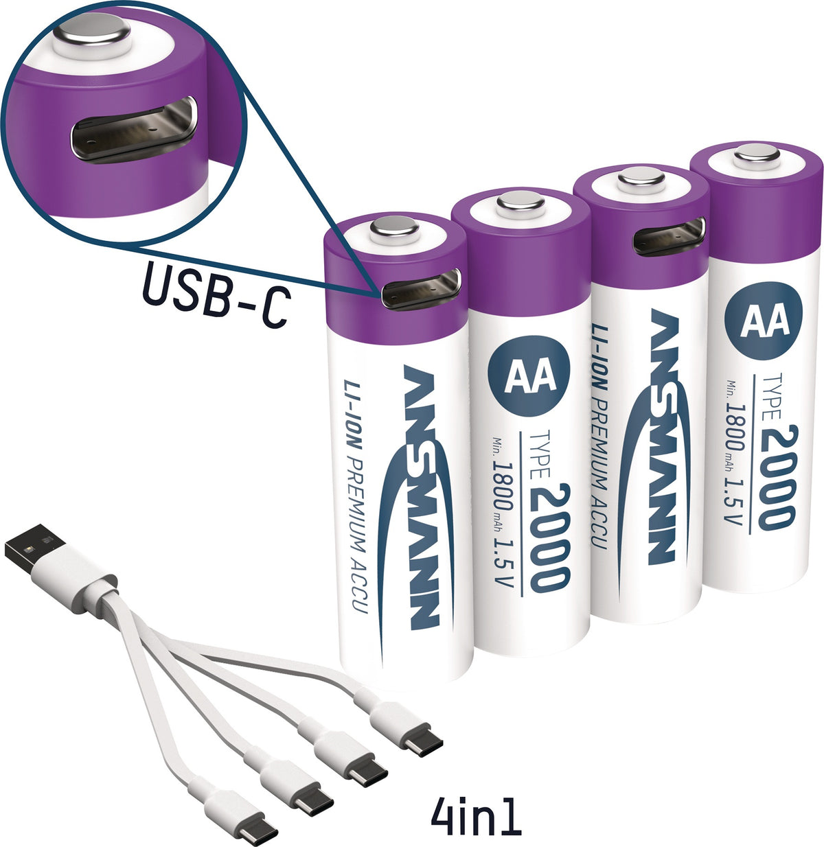 ANSMANN Akkuzelle 1,5 V 400 mAh Micro AAA Li-Ion mit USB-C Ladeport