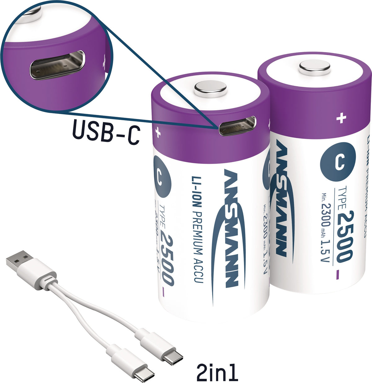 ANSMANN Akkuzelle 1,5 V 400 mAh Micro AAA Li-Ion mit USB-C Ladeport