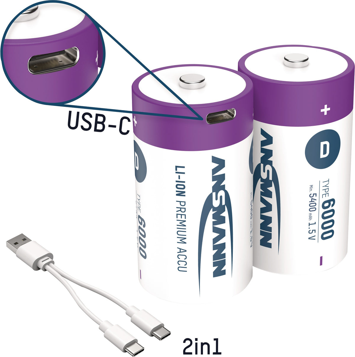 ANSMANN Akkuzelle 1,5 V 400 mAh Micro AAA Li-Ion mit USB-C Ladeport