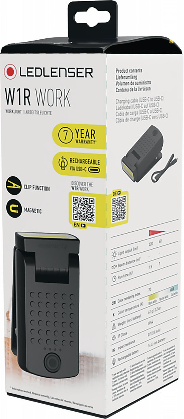 LEDLENSER Akku-Handleuchte W1R Work – Kompakte Clip-Leuchte mit Drehgelenk, Magnet & USB-C