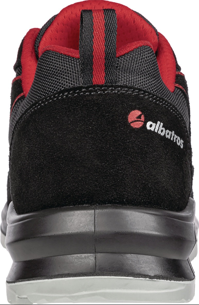 ALBATROS Berufsschuh CLIFTON ST LOW O2 ESD SRC – hydrophobiertes Veloursleder, schwarz/rot