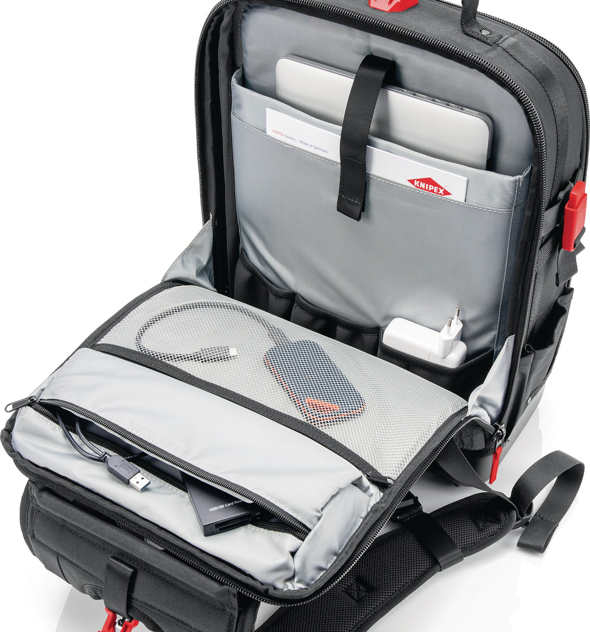 KNIPEX Werkzeugrucksack Modular X18 – 21 Haltelaschen, 37 Taschen, 15 kg Tragfähigkeit, Recycling-Nylon