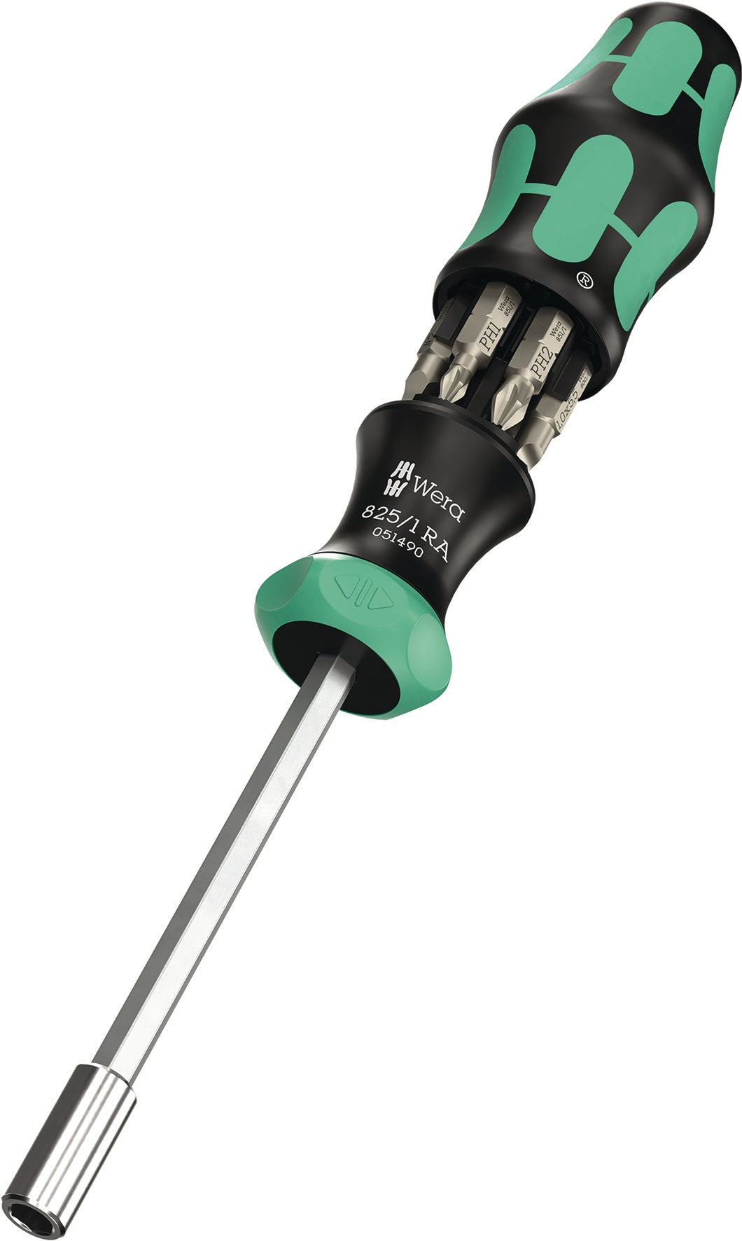WERA Magazinbithalter KK27 RA 2 6-teilig Schlitz – Kraftform Handhalter mit integrierter Ratsche