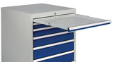 BEDRUNKA+HIRTH Schubladenschrank 6 Schubladen Vollauszug 1019x705x736 mm lichtgrau/signalblau