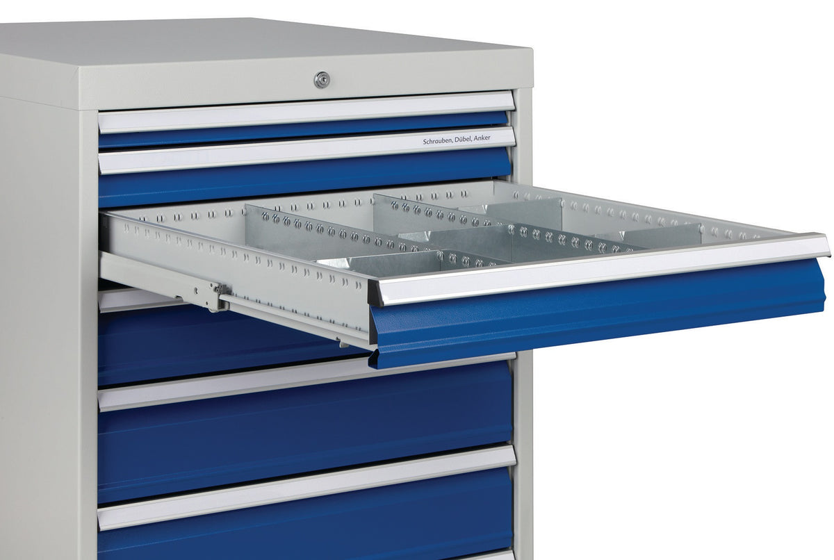 BEDRUNKA+HIRTH Schubladenschrank 6 Schubladen Vollauszug 1019x705x736 mm lichtgrau/signalblau